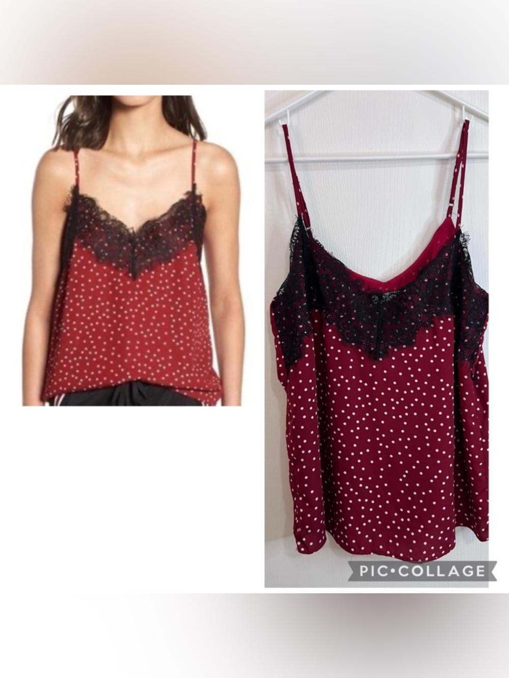 HEARTLOOM Red Polka Dot Lace Trim Cami Top size S